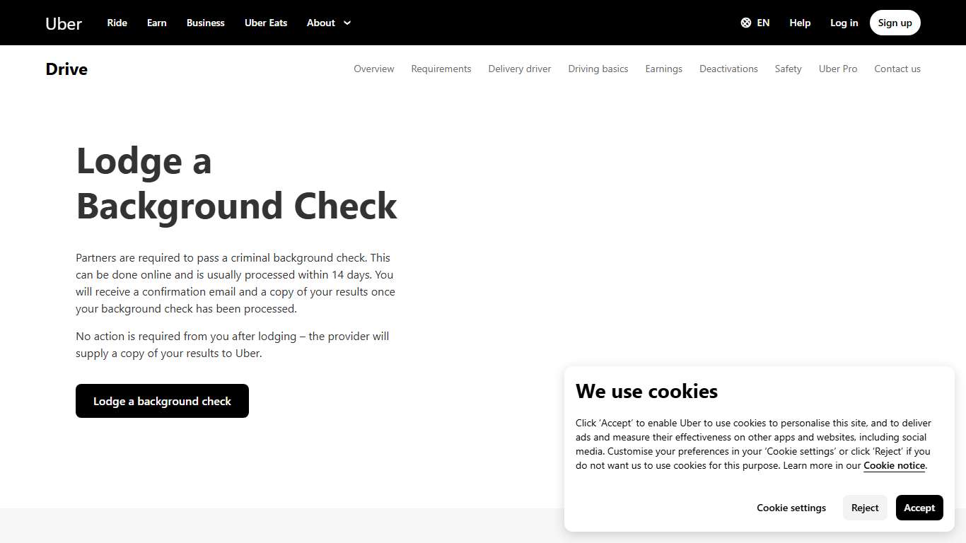 Lodge a background check Uber